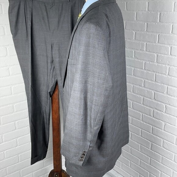 Joseph Scafidi Suit Men 49/42W x 30L Gray Blue Plaid Bespoke Classic USA VTG - Picture 3 of 16